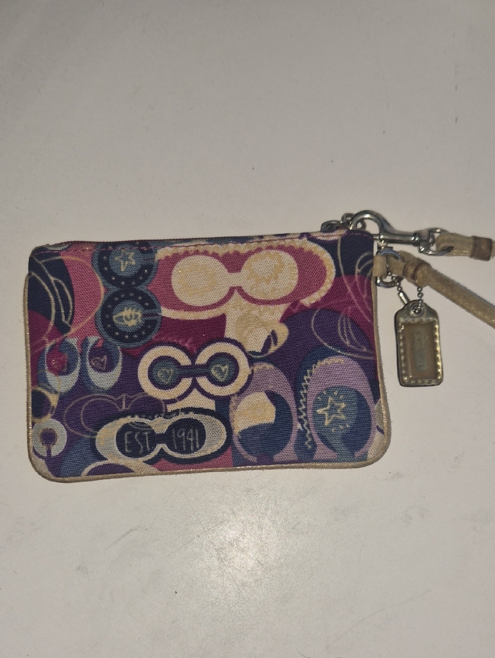 Coach Multicolor Signature Wristlet in Purple and Pink